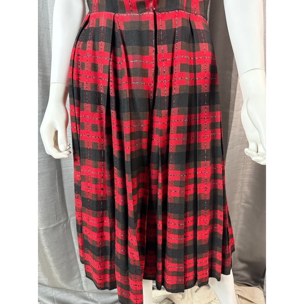 Vintage Red/Black Wool Plaid Sleeveless Dress Sz M - Picture 3 of 8